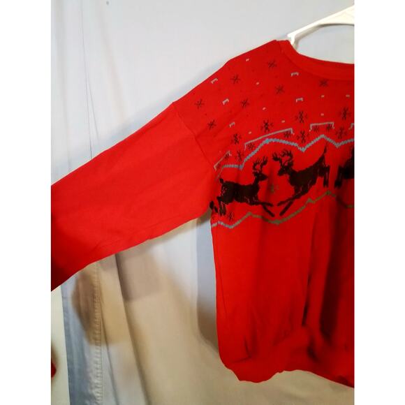 Tultex; Red winter Christmas sweatshirt with deer / Carbo - Picture 6 of 7
